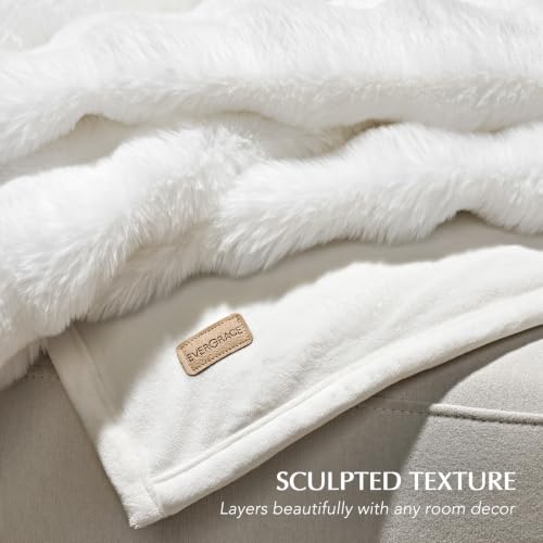Faux Rabbit Fur Bubble Throw Blanket, 50"x60", Bright White | Ultra Soft, Luxury Faux Rabbit Fur Throw, Thick Warm Bubble Blanket, Cozy Fluffy Reversible, for Bed, Couch, Chair, Sofa - color: Bright White, size: 50"x60"