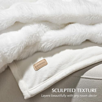 Faux Rabbit Fur Bubble Throw Blanket, 50"x60", Bright White | Ultra Soft, Luxury Faux Rabbit Fur Throw, Thick Warm Bubble Blanket, Cozy Fluffy Reversible, for Bed, Couch, Chair, Sofa - color: Bright White, size: 50"x60"