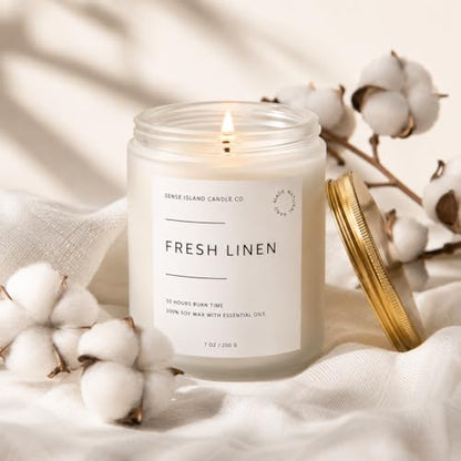 Fresh Linen Scented Candle for Home Scented 50+ Hrs Long Lasting100% Natural Soy Wax Clean Linen | Candle Gifts for Women Men Highly Scented House Warming Gifts - color: Fresh Linen
