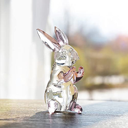 3.5'' Crystal Rabbit Figurine Collectibles Spring Easter Bunny Decorations | Small,Art Glass Animal Statues Paperweight Easter Christmas Whimsical Home Decor Creative Gift - style: Pink Rabbit