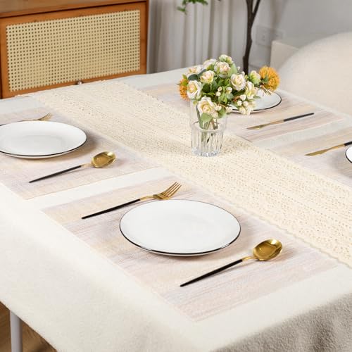 Beige Woven Placemats Set of 6 – Heat Resistant, Waterproof & Easy to Clean – Durable Synthetic Dining Table Mats for Kitchen, Restaurant & Outdoor Use - color: Beige