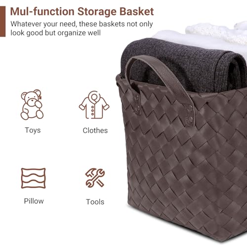 15L Laundry Baskets Waterproof Large Laundry Hamper Handmade Storage Baskets -set of 4 Collapsible Cube Organizers Woven Bins for Bathroom, Bedroom, Pantry, Shelves, Clothes and Towels-Coffee - color: Coffee*4 Set