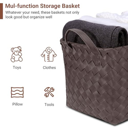 15L Laundry Baskets Waterproof Large Laundry Hamper Handmade Storage Baskets -set of 4 Collapsible Cube Organizers Woven Bins for Bathroom, Bedroom, Pantry, Shelves, Clothes and Towels-Coffee - color: Coffee*4 Set