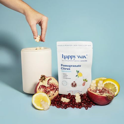 Happy Wax Odor Eliminating Scented Soy Wax Melts – Pomegranate Citrus – Pet-Safe, Non-Toxic, Perfect for Use with Wax Warmers - for Home Fragrance & Freshness - 4 oz Pouch - color: Pomegranate Citrus