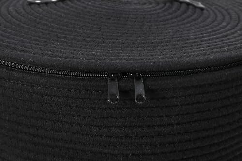 16"x20" Extra Large Cotton Rope Basket with Zipper Lid, Woven Laundry Hamper and Blanket Storage Basket, Round Clothes Bin for Living Room Bedroom, Black - color: All Black