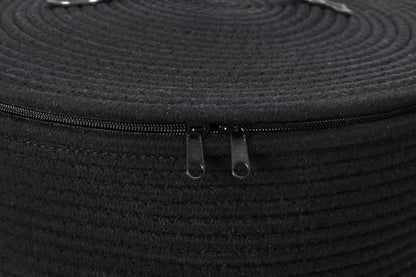 16"x20" Extra Large Cotton Rope Basket with Zipper Lid, Woven Laundry Hamper and Blanket Storage Basket, Round Clothes Bin for Living Room Bedroom, Black - color: All Black