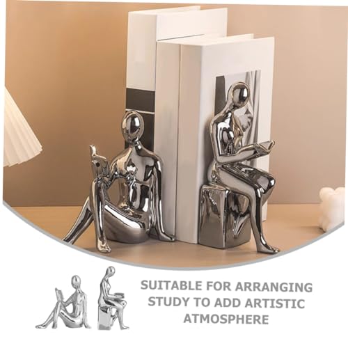 Modern Ceramic Silver-Plated Bookends Pair Decorative Reading Figurines for Home Office Aesthetic Desk Decor Unique Shelf Decorations for Living Room