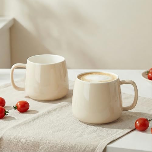 Teocera Coffee Mugs Set of 4-12oz Chip-Resistant Ceramic Cups with Ergonomic Handle | Dishwasher & Microwave Safe Cream Mugs | Keeps Beverage Hot, Perfect for Family Kitchen & Holiday Gifts - color: Cream