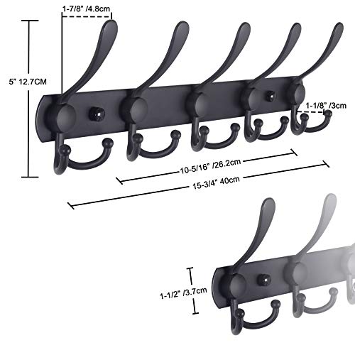 Coat Rack Wall Mounted - 5 Tri Hooks, Heavy Duty, Stainless Steel, Metal Coat Hook Rail for Coat Hat Towel Purse Robes Mudroom Bathroom Entryway,Black - color: Black, size: L=16" (1 Pcs)
