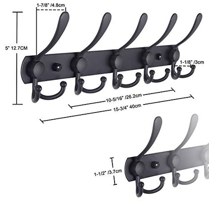 Coat Rack Wall Mounted - 5 Tri Hooks, Heavy Duty, Stainless Steel, Metal Coat Hook Rail for Coat Hat Towel Purse Robes Mudroom Bathroom Entryway,Black - color: Black, size: L=16" (1 Pcs)