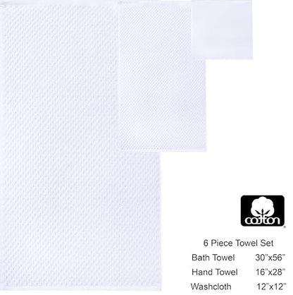 COTTON CRAFT Euro Spa Waffle Weave 6 Piece Towel Set - 100% Cotton - White | 2 Oversized Luxurious Large Bath Towels, 2 Hand Towels, 2 Washcloths - Soft Plush Super Absorbent Low Lint Quick Dry - color: White, size: 6 Piece Towel Set