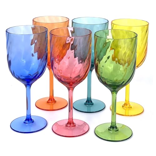 Yalin Set of 6 Unbreakable 12 oz Acrylic Plastic Wine and Water Tumbler Stackable Goblets. (Multicolor, 15 oz) - color: Multicolor, size: 15 oz