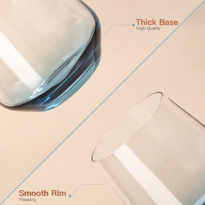 JOVGANK Blue Stemless Wine Glasses Set of 6 - Hand Blown White Red Stemless Wine Glass - 17 oz, [Lead-Free Crystal Glass] Large Short Glass Tumblers, Housewarming Gifts and Mother's Day Gift - color: Blue