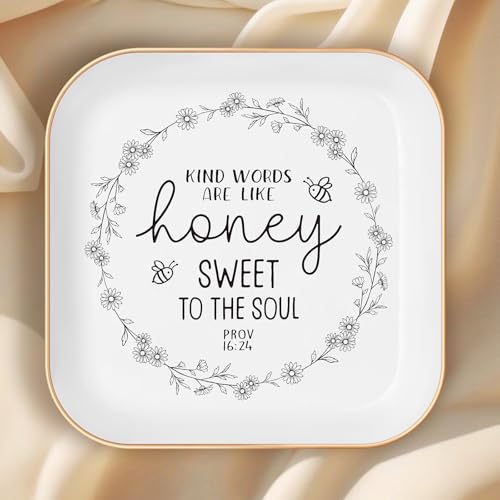 Christian Gifts for Women – Ceramic Jewelry Dish with Bible Verse - color: White-prov 16:24