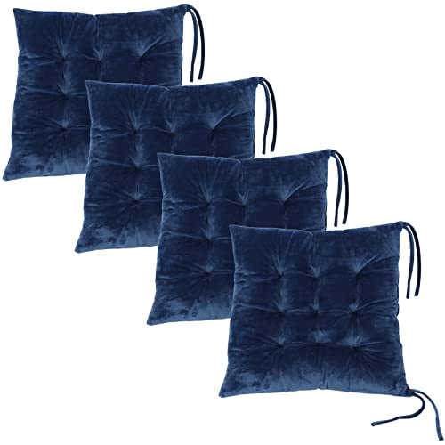 Set of 4 Square Chair Pads Indoor Seat Cushions Pillows with Ties Soft Comfortable Non Slip Chair Mat for Kitchen Dining Office Desk Living Room Outdoor Tatami 15.5" - Blue - color: Blue, size: 4Pack