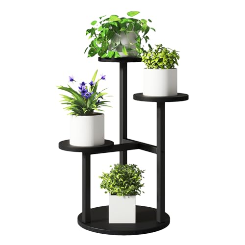 IBUYKE 4 Tier Plant Stand Indoor, Metal Wood Plant Shelf for Multiple Plants, Small Tiered Corner Flower Pot Stand for Living Room Patio Balcony Garden, Black TMJ073B - color: Black, size: 4 Tier