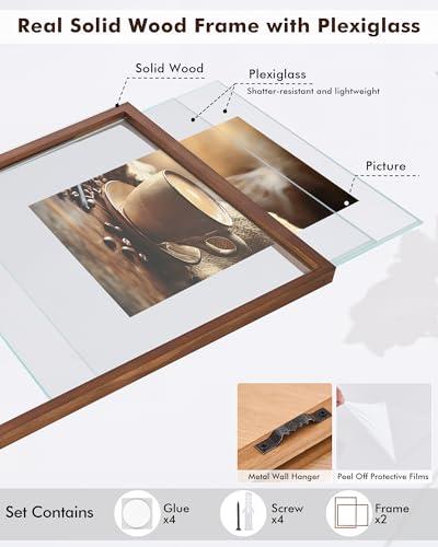 DLQuarts 18x24 Floating Picture Frame for 16x20/13x19/12x18/11x14 Photos, 2-Pack Solid Wood Double Plexiglass Wall Art Frames, Any Size Photo up to 18x24 Display, Black Walnut - color: Black Walnut, size: 18x24