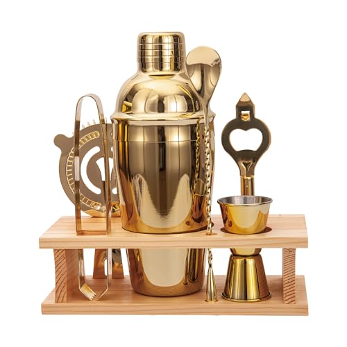 JNWINOG Cocktail Shaker Set Stainless Steel Bartending Kit 18.6oz Cocktail Bar Set Cocktail Mix Drink Making Kit Professional Bar and Home Drink Bar Tools for Bartender (Gold, 7Pcs) - color: Gold, size: 7Pcs