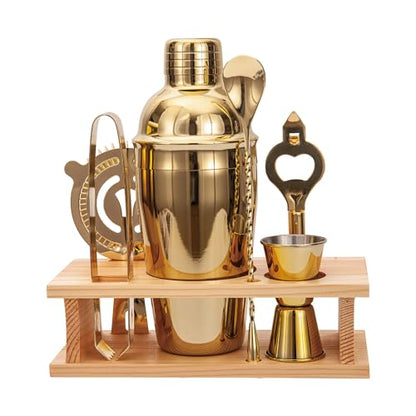 JNWINOG Cocktail Shaker Set Stainless Steel Bartending Kit 18.6oz Cocktail Bar Set Cocktail Mix Drink Making Kit Professional Bar and Home Drink Bar Tools for Bartender (Gold, 7Pcs) - color: Gold, size: 7Pcs