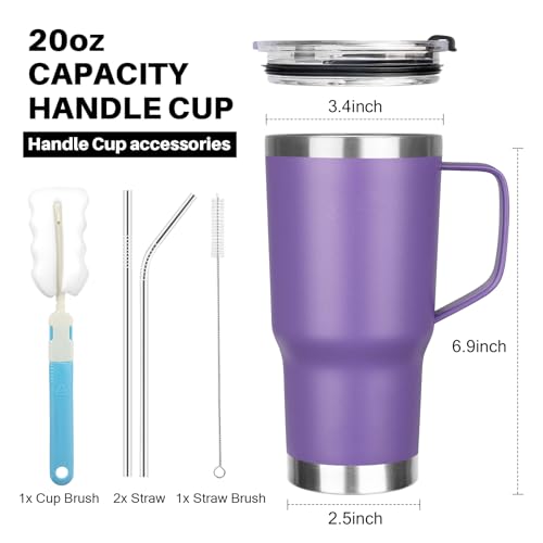 20 oz Tumbler with Handle, Stainless Steel Insulated Tumbler with Lid and Straw, Double Wall Vacuum Coffee Mug Tumbler, Insulated Coffee Thermal Cup for Cold and Hot (Purple) - color: Purple, size: 20 Ounces