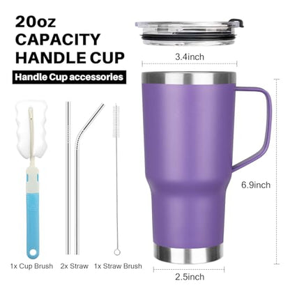 20 oz Tumbler with Handle, Stainless Steel Insulated Tumbler with Lid and Straw, Double Wall Vacuum Coffee Mug Tumbler, Insulated Coffee Thermal Cup for Cold and Hot (Purple) - color: Purple, size: 20 Ounces