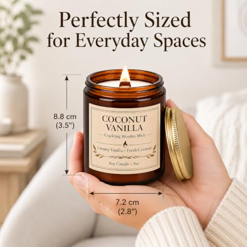 Coconut Vanilla Scented Candles for Home, 9oz Long Burning Soy Candles for Women, Wood Wick Natural Non Toxic Candle Jar, Aromatherapy Candle Gift for Home Bedroom Bathroom Office - color: 1 Pack Coconut Vanilla Candle with Wood Wick