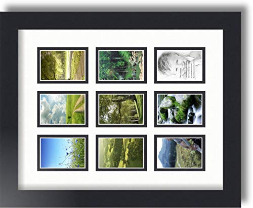 ArtToFrames Collage Photo Frame Double Mat with 9-2x3 Openings with Satin Black Frame and Fabric White mat. - color: Fabric White, size: 9 - 2x3