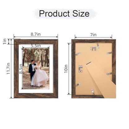 iRahmen 7x10 Picture Frame with Mat 5.5x8.5 - High Definition Real Glass Wooden Photo Frames for Tabletop Display and Wall Mounting (Brown, Set of 4) - color: Brown, size: 7X10