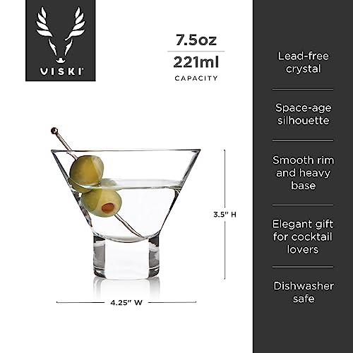 Viski Heavy Base Stemless Martini Glasses Set of 2, Crystal Cocktail Glasses for Vodka or Espresso Martini, Home Bar Glassware, Birthday Gifts for Women, Retirement Gifts for Men, 7.5 oz - style: Stemless Martini Glass