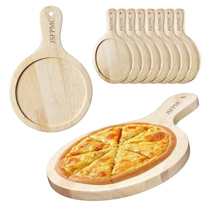 Rubber Wood Board with Handle, Round Serving Board, Dining Board, Chopping Board for Meat, Cheese Board, Vegetables, Bread, Charcuterie, Small 10.6"x7"x0.6" - size: 10.6"L x 7"W