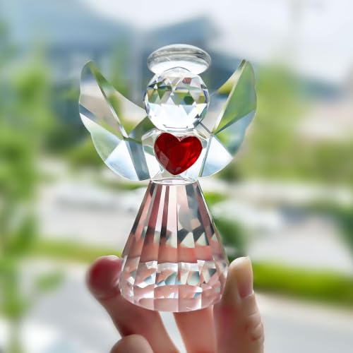 3.3inch Crystal Guardian Angel Figurine Art Glass Angel Ornaments | Clear,Christmas Birthday Gifts for Mom Women Sister,Home Table Paperweight Decoration Collectible,Memorial Gift - style: Heart Angel