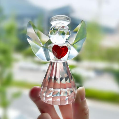 3.3inch Crystal Guardian Angel Figurine Art Glass Angel Ornaments | Clear,Christmas Birthday Gifts for Mom Women Sister,Home Table Paperweight Decoration Collectible,Memorial Gift - style: Heart Angel