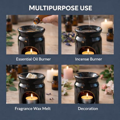 Pure Source India Ceramic Tea Light Candle Holder, Essential Oil Burner Wax Melt Burner, Incense Aroma Diffuser for Home, Office & Gifting Puprose