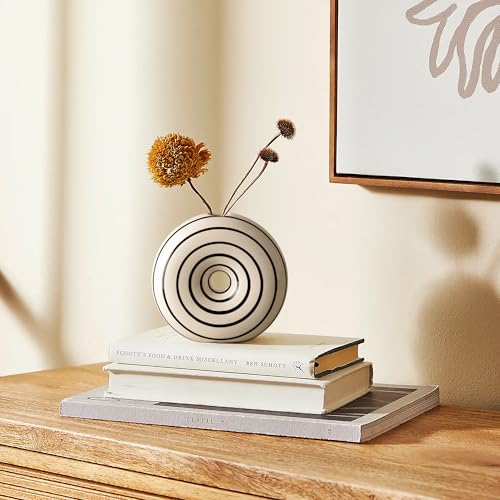 Ceramic Small Donut Vase Hand Painted Glossy Finish Flower Vase, Black and White, Unique Modern Home Decor for Living Room, Coffee Table, Mid Century Decor - size: Small