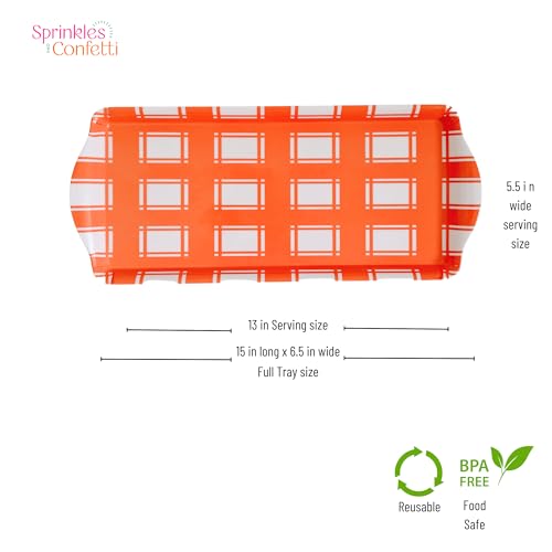 Orange Plaid Melamine Serving Tray with Handles Vibrant Seasonal Platter | By Sprinkles & Confetti Lightweight Shatter-Resistant BPA-Free Holidays Appetizers Parties Entertaining Food Displays - color: Orange Plaid