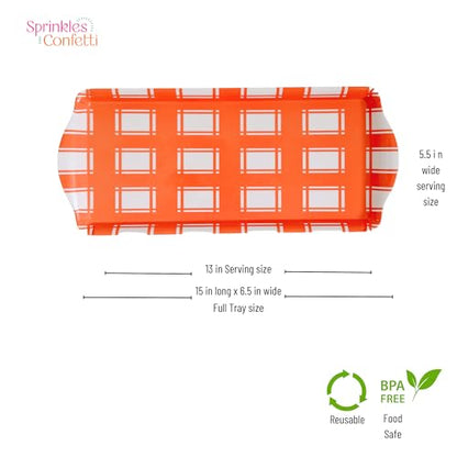 Orange Plaid Melamine Serving Tray with Handles Vibrant Seasonal Platter | By Sprinkles & Confetti Lightweight Shatter-Resistant BPA-Free Holidays Appetizers Parties Entertaining Food Displays - color: Orange Plaid