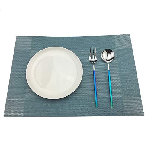 Vinyl Blue Placemats Heat Resistant Dining Table Mats Non-Slip Washable Place Mats Set of 6 （Blue） - color: Blue