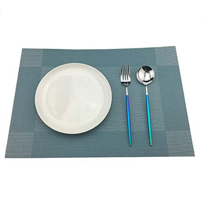 Vinyl Blue Placemats Heat Resistant Dining Table Mats Non-Slip Washable Place Mats Set of 6 （Blue） - color: Blue