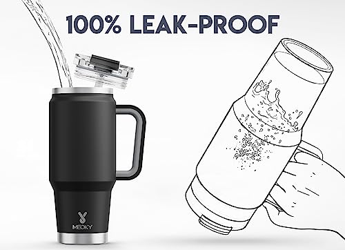 Meoky 32 oz Tumbler with Handle, Insulated Tumbler with Lid and Straw, Stainless Steel Travel Mug, Keeps Cold for 24 Hours, 100% Leak Proof, Fits in Car Cup Holder (Night) - color: Night, size: 32 Ounces