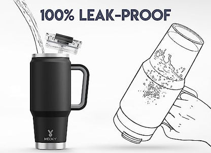 Meoky 32 oz Tumbler with Handle, Insulated Tumbler with Lid and Straw, Stainless Steel Travel Mug, Keeps Cold for 24 Hours, 100% Leak Proof, Fits in Car Cup Holder (Night) - color: Night, size: 32 Ounces