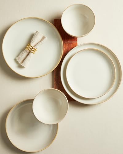 Stoneware Dinnerware Sets, Ceramic Plates and Bowls Set, Microwave & Dishwasher Safe Kitchen Dishes, Modern Dinner Salad Plates | Cereal Bowls, Dishware Sets Service for 4 Yellow White - color: Cream White, size: Set (12pcs)