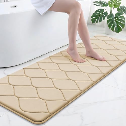 Smiry Memory Foam Bath Mat 70x24, Ultra Soft Absorbent Bathroom Rugs | Beige, Plush Quick Dry and Machine Washable Cushion Bath Mats for Bathroom, Shower, Tub & Home Decor - color: Beige, size: 70"x24"
