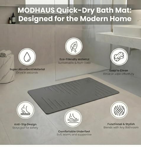 MODHAUS Diatomite Stone Bath Mat, Fast Drying Natural Bathroom Mat, Eco Friendly Non Slip Super Absorbent Bathroom Floor Mat, Easy Clean Stone Bath Mats for Bathroom (23.6" x 15.6”) (Dark Gray) - color: Dark Gray