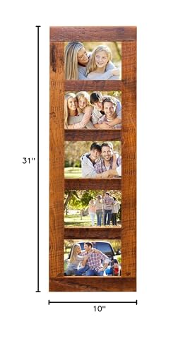 Rustic Wooden Collage Picture Frame, Wood Multi Photo Holder for Wall, Horizontal and Vertical Display, Reclaimed Barnwood, 5 Openings each 5x7 - size: 5 Openings