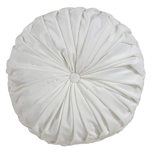 SARO LIFESTYLE Round Velvet Pintucked Poly Filled Throw Pillow - color: White, size: 1 Count (Pack of 1)