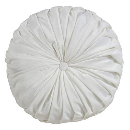 SARO LIFESTYLE Round Velvet Pintucked Poly Filled Throw Pillow - color: White, size: 1 Count (Pack of 1)
