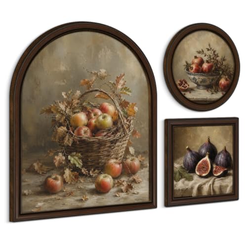 3 Pcs Vintage Fruit Kitchen Wall Art Sign, Framed Still Life Wall Decor | Rustic Farmhouse Prints for Kitchen Dining Room Farmhouse Home - color: Fruit