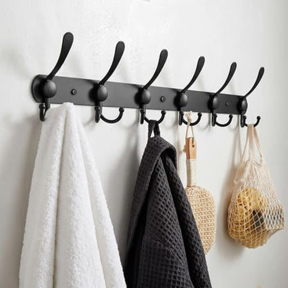 YUNISS Coat Rack Wall Mounted，6 Tri Stainless Steel Coat Hook for Coat Hat Robes Towel in Mudroom Entryway (Black, 2 Pack 6) - color: Black, size: 2 Pack 6