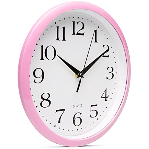Bernhard Products Light Pink Wall Clock Silent Non Ticking - 10 Inch Quality Quartz Battery Operated Round Easy to Read Home/Kitchen/Office/Classroom/School Clock - color: Light Pink, size: 10 Inch