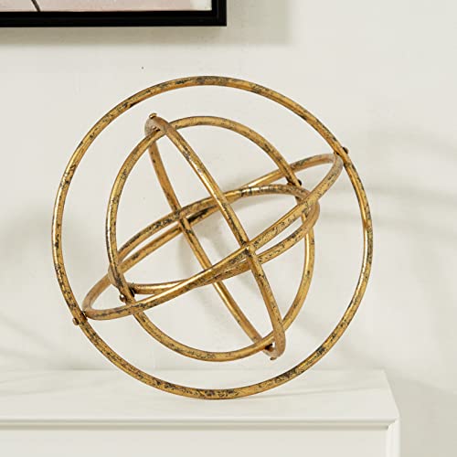 8" Gold Decorative Sphere,Geometric Sculpture Tabletop Decorative Balls | Golden Iron Sphere,Foldable Geometric Sculpture，Tabletop Decorations for Living Room, Study，Bedroom，Modern Home Decor Accents - color: Gold-b